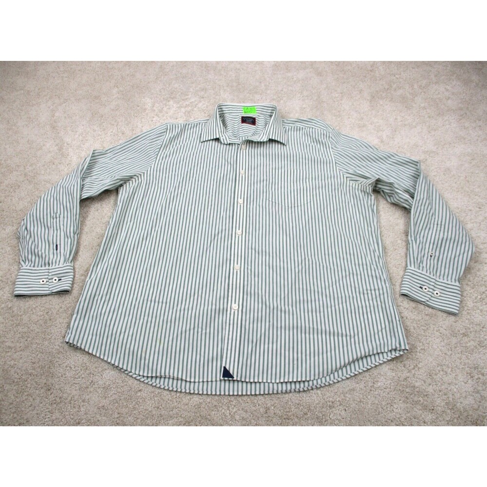 UNTUCKit Shirt Mens 2XL XXL Green White Striped Cotton Wrinkle Free Button Up *